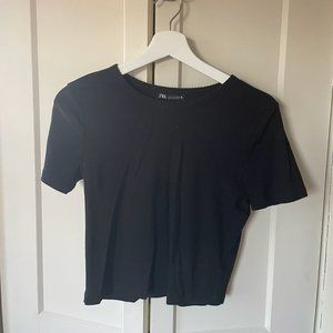 Zara Black Short Sleeve shirt, ribbed neck line